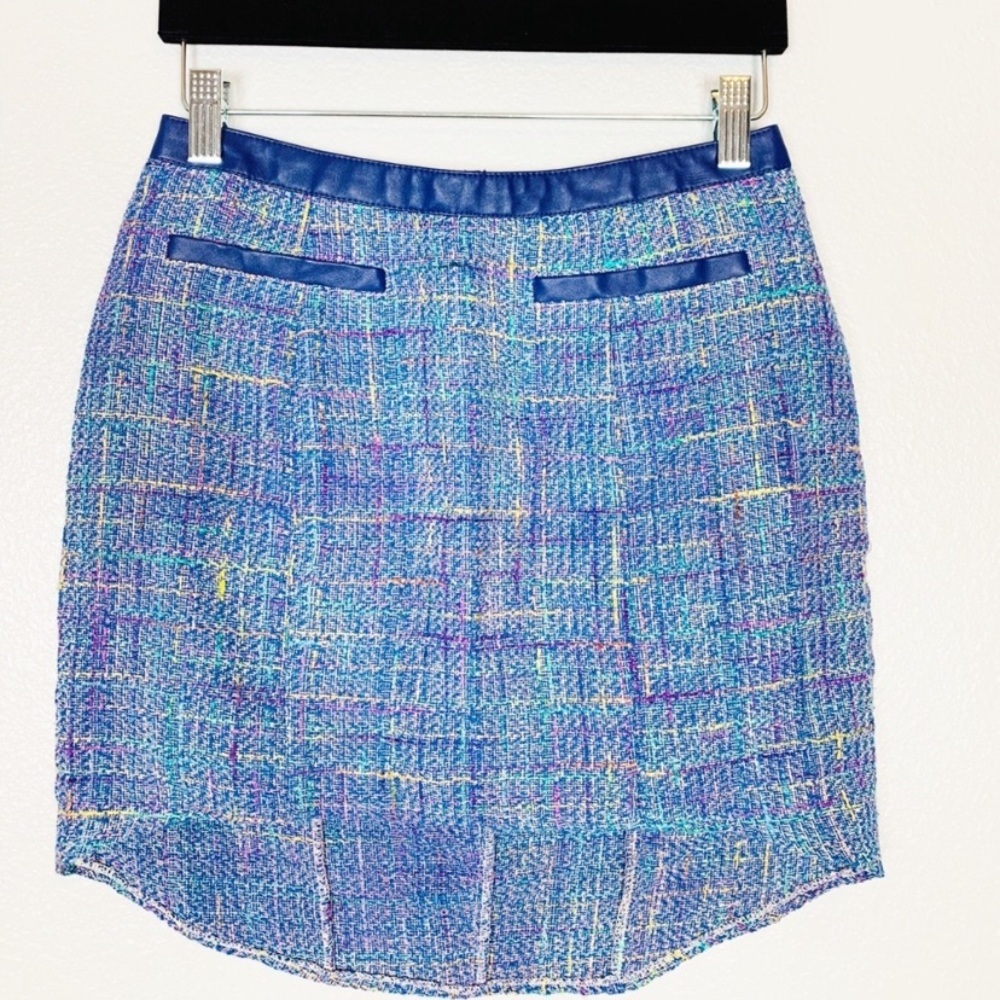 ☔️ ASTR the Label Blue 🌈 Multi Tweed Leather Trim Hi Low Skirt Sz Small